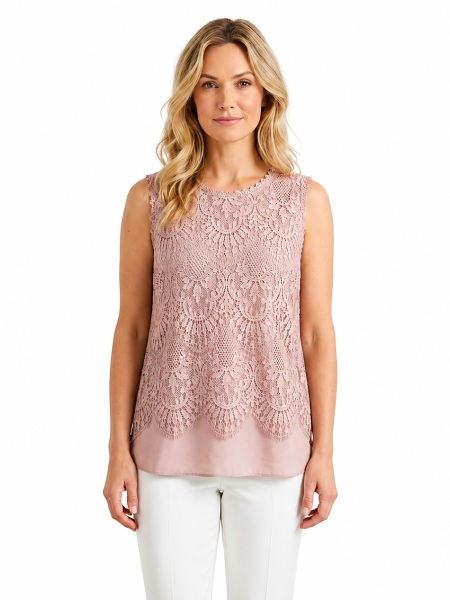 Ärmelloses Spitzentop in Rosé 71240