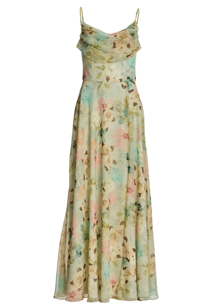  Swing Abendkleid aus floral bedrucktem Chiffon mit Wasserfall-Ausschnitt und Beinschlitz  5AK18400