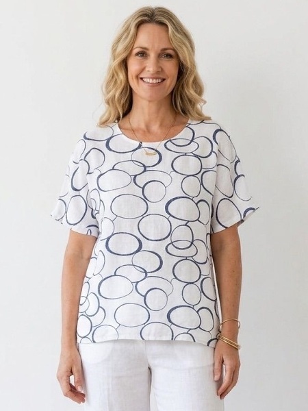 Sommershirt mit Print von Anna Menotti, blau-weiss 031743